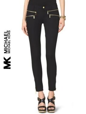 Sz 00 Michael Kors Zip-Pocket Black Stretch-Twill Skinny Jeans